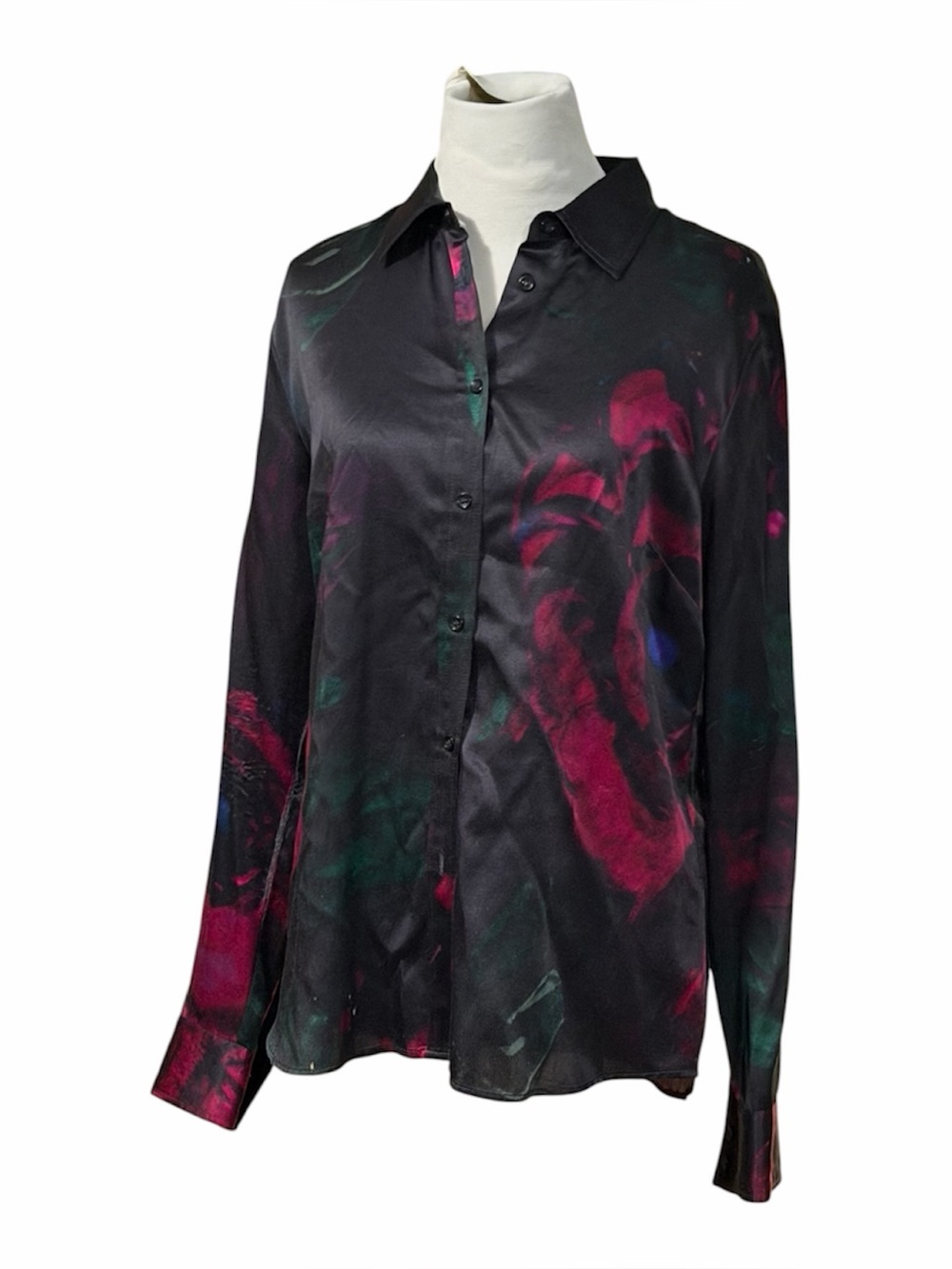 Vtg 90s Armand Basi Archival Silk-Cotton Abstract Watercolor Print Blouse EU 42